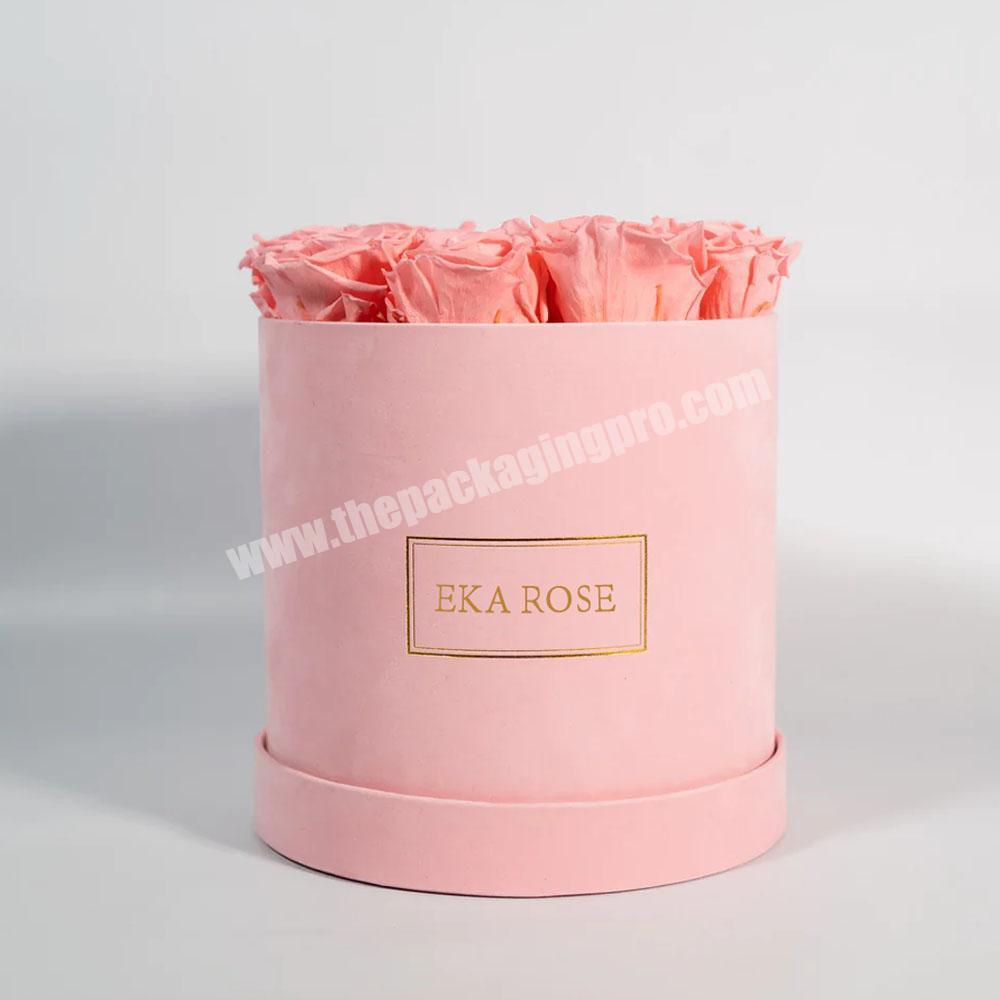 Luxury Romantic Paper Round Valentines Wedding Bouquet Flower Rose Gift Packaging Box With Gold Hot Stamping Logo Flower Box