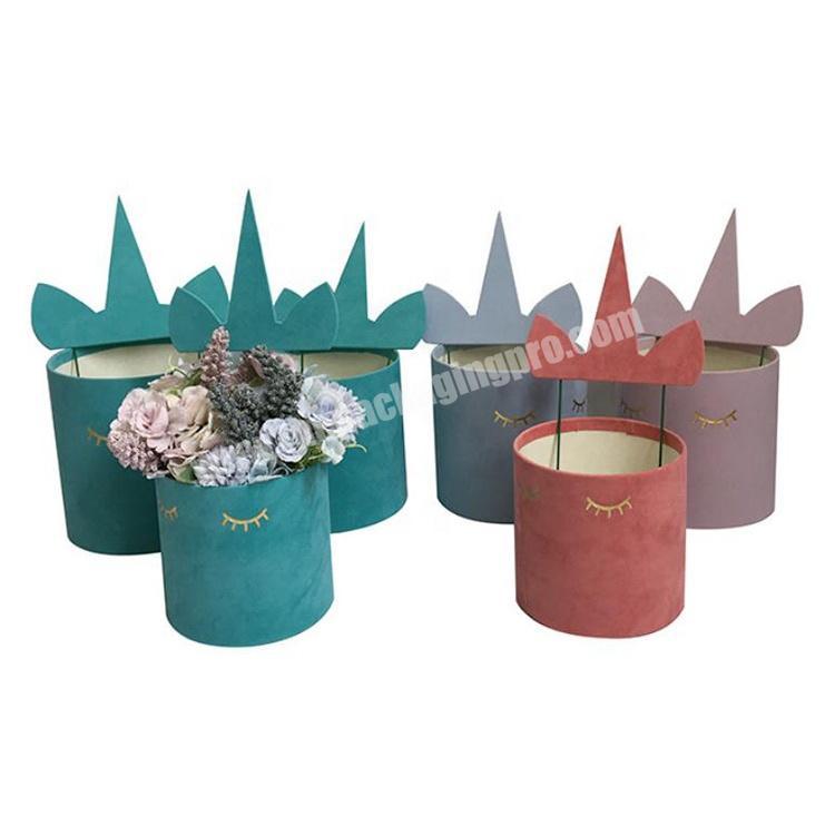 Luxury Round Velvet Material With Unicorn Decoration Flower Box For Hot  Sale