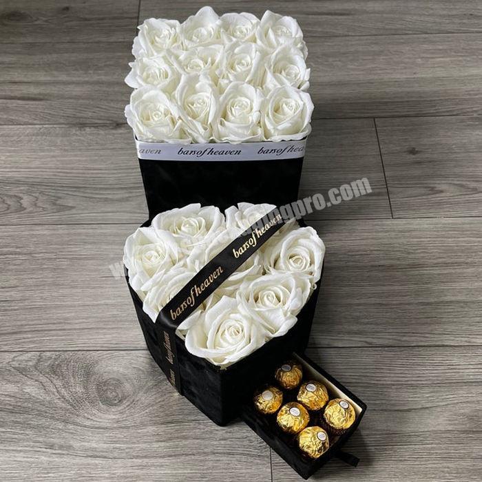 Luxury Suede Heart Flower Bouquet Arrangement Gift Boxes Custom Logo Velvet Loveheart Flower Packaging Box For Valentines Day
