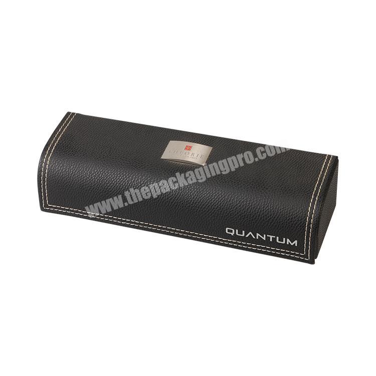 Custom Logo Black Leather Box  High Quality  Magnetic Gift Boxes Long Leather Gift Box for Hair Curling Iron