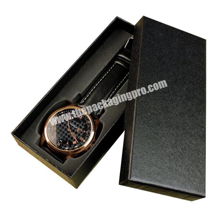 Luxury black customized logo printed rigid paper cardboard watch gift box packaging