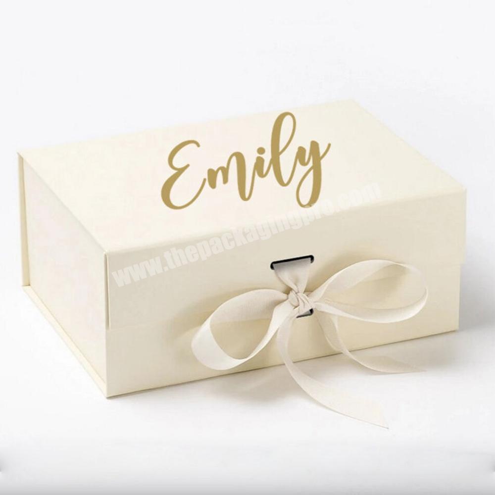 Luxury cardboard paper wedding gift box packaging with ribbon color magnetic folding gift box packaging custom luxury gift box