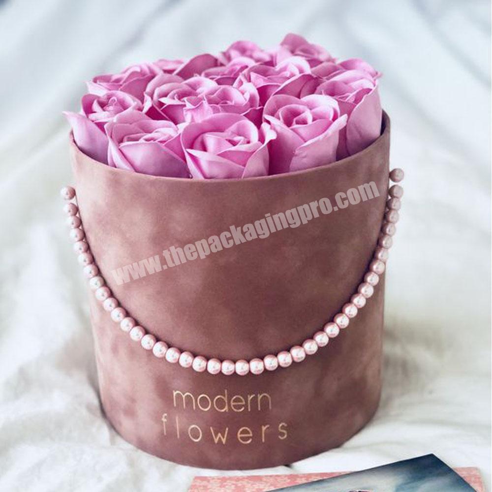 Luxury christmas round suede hat flower bouquet gift packaging box design custom gold foil logo for flower store rose flower box