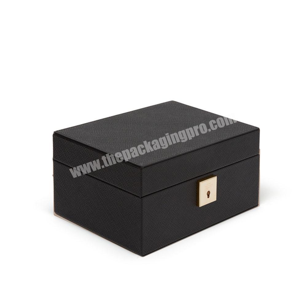 Luxury custom gift box packaging jewelry unique ladies jewelry small gift box portable black leather ring gift box packaging