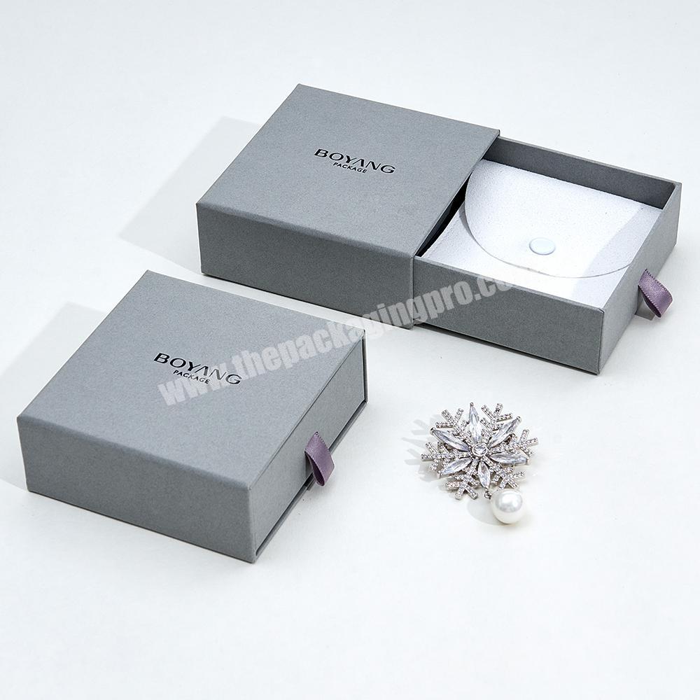 Luxury custom logo cardboard paper slide drawer jewelry gift box with pouch