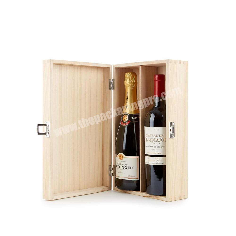 Luxury custom logo wood packaging wine bottle box wine packaging box with handle wooden wine gift box