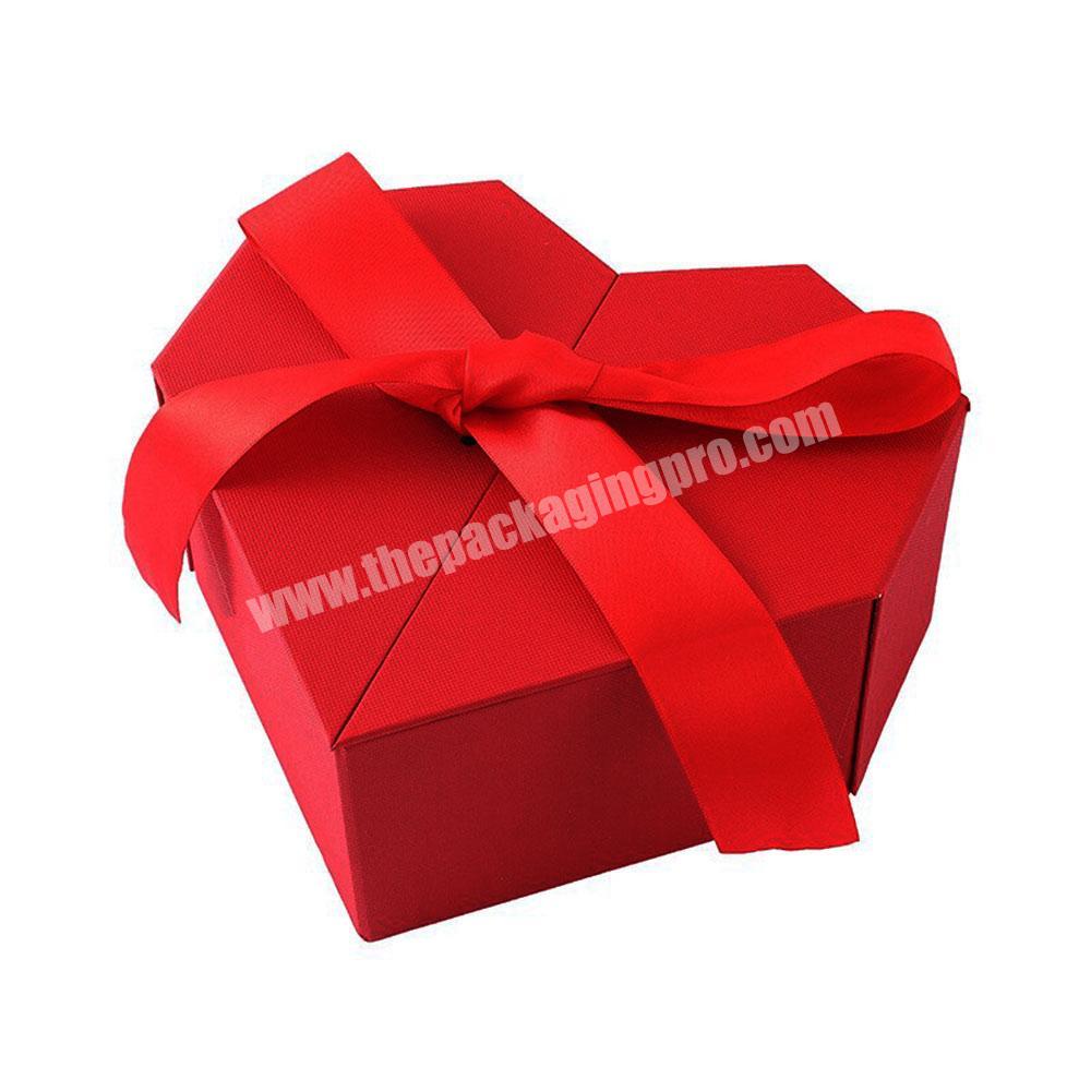 Luxury custom paper cosmetics packaging box valentine heart double door perfume gift box magnetic closure gift box with ribbon