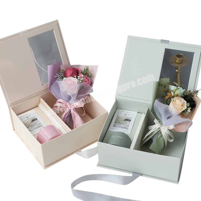 Luxury custom plastic PVC window paper gift packaging box with ribbon