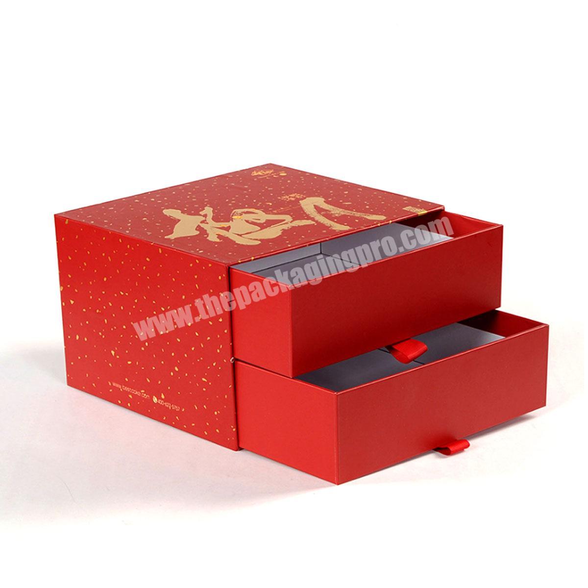 Luxury customized double layer drawer gift box packaging with custom logo