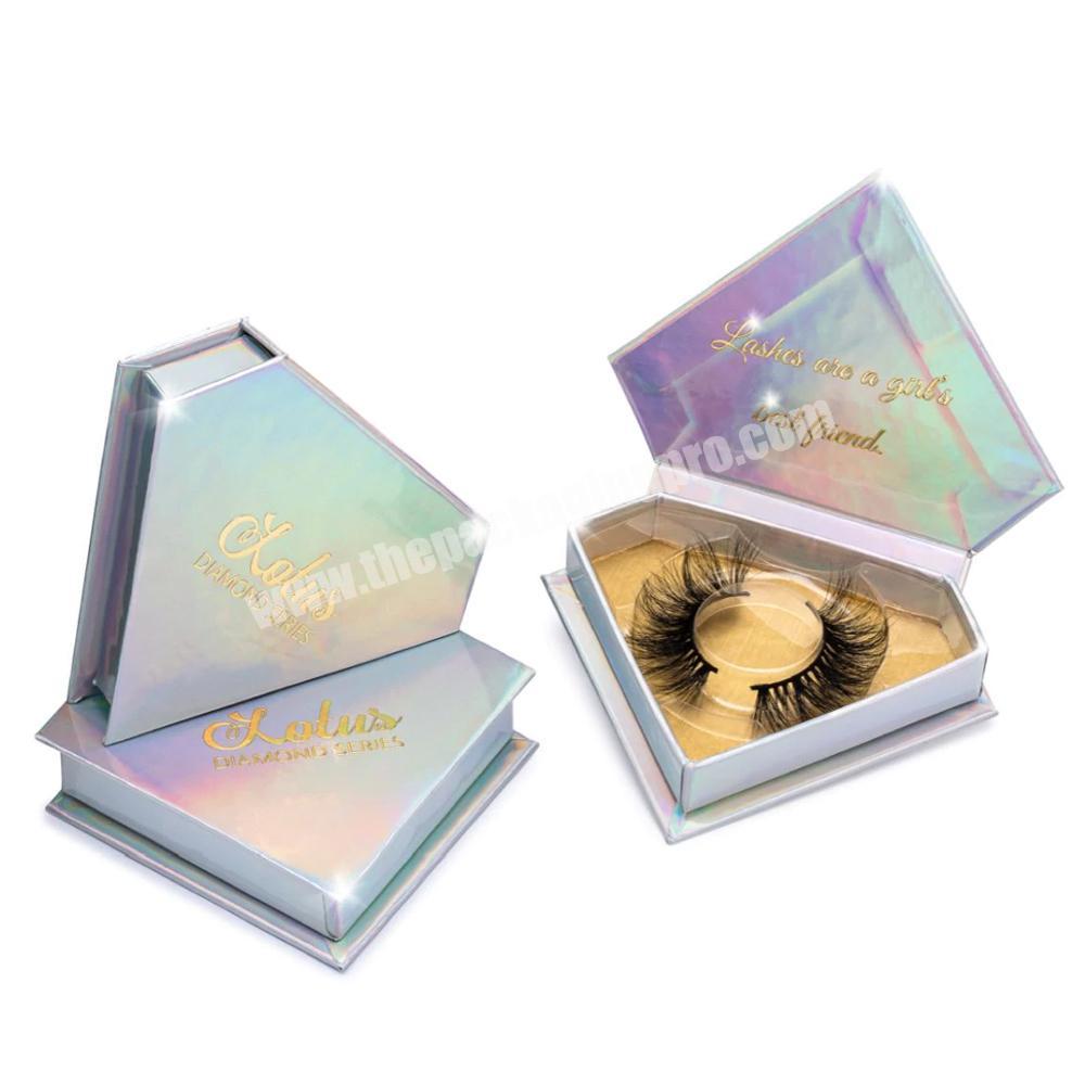 Luxury design holographic heart shaped magnetic eye lash packaging box cosmetic gift packaging lash boxes custom logo lash boxes