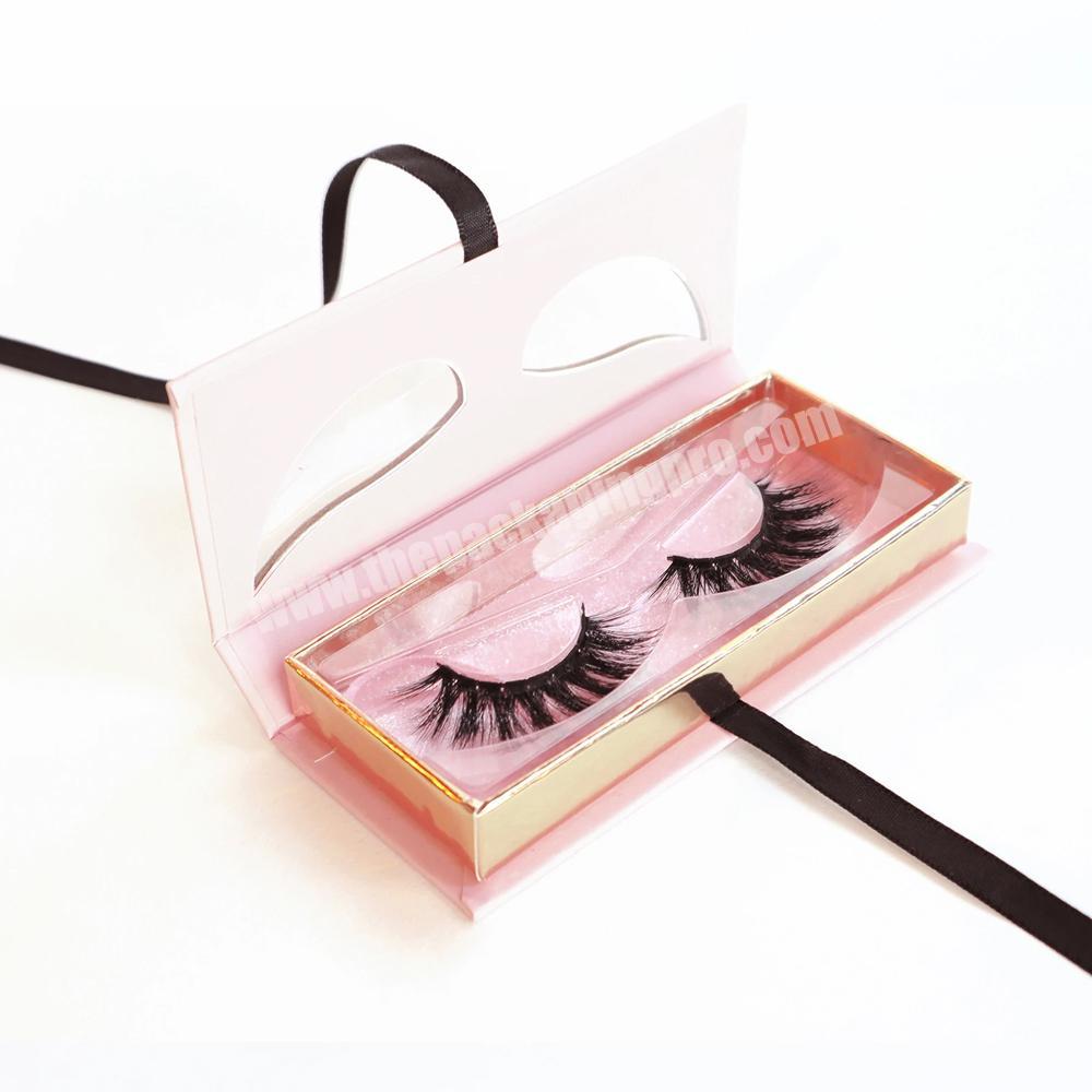 Luxury design magnetic eyelashes box packing custom private label packaging gift lash tray box with ribbon custom eyelash box