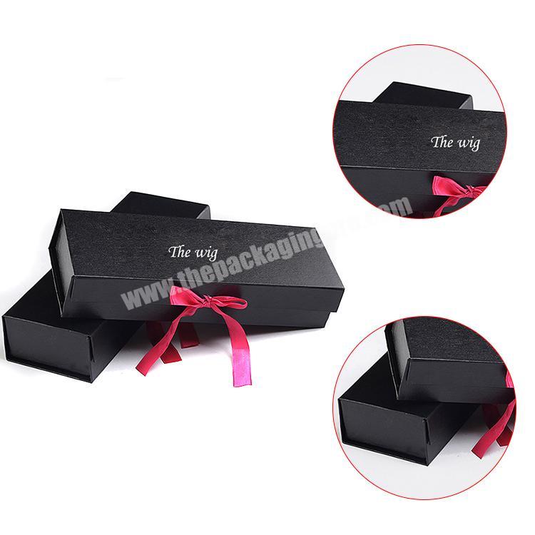 Luxury hair packaging box high quality black gift cardboard box with ribbon