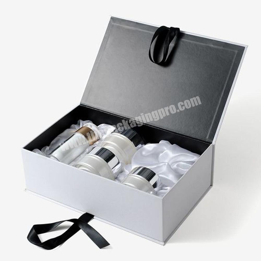 Luxury magnetic folding ribbon cosmetic gift packaging lotion packaging boxes custom logo body lotion box custom lotion boxes