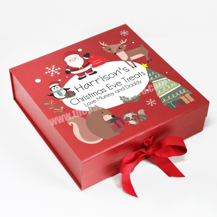 Luxury magnetic present red christmas paperboard gift box custom folding packaging cookie apple eve christmas box