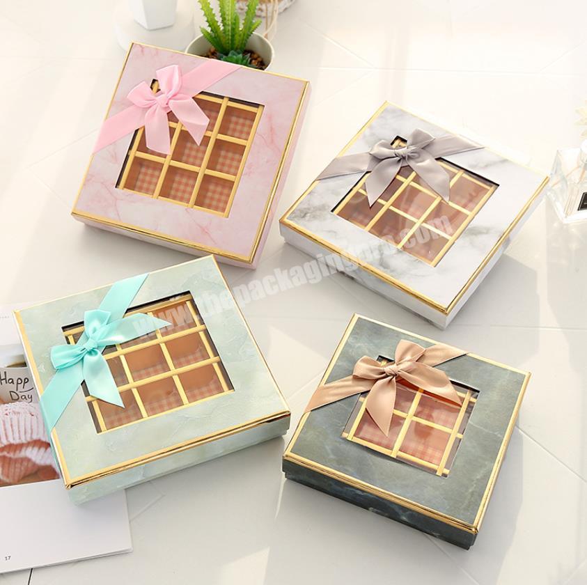 Luxury marble print 91625 gold stamping chocolate packaging gift box with red ribbon and window