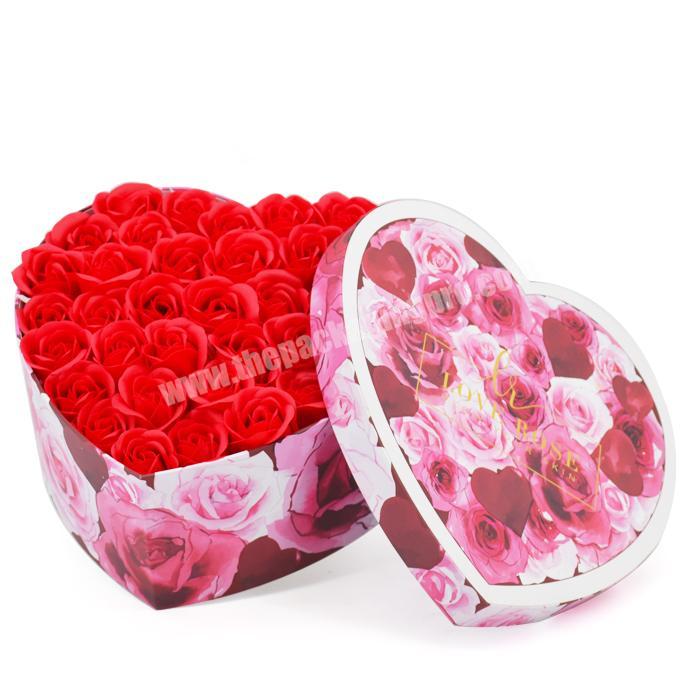 Luxury mothers day gift flower roses soap packaging boxes logo custom bouquet heart box for flowers mom heart shape flower box