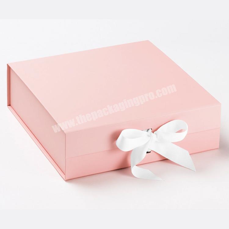 Luxury premium changeable ribbon large bridal gift box oblong cardboard pale pink magnetic folding packaging gift box