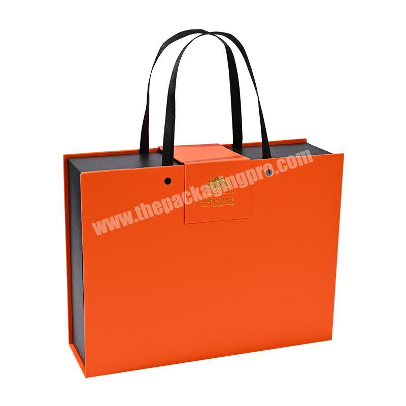 Machine Production Classic Orange High Quality Customized Cardboard Flip Cover Gift Packing Boxes With Handle