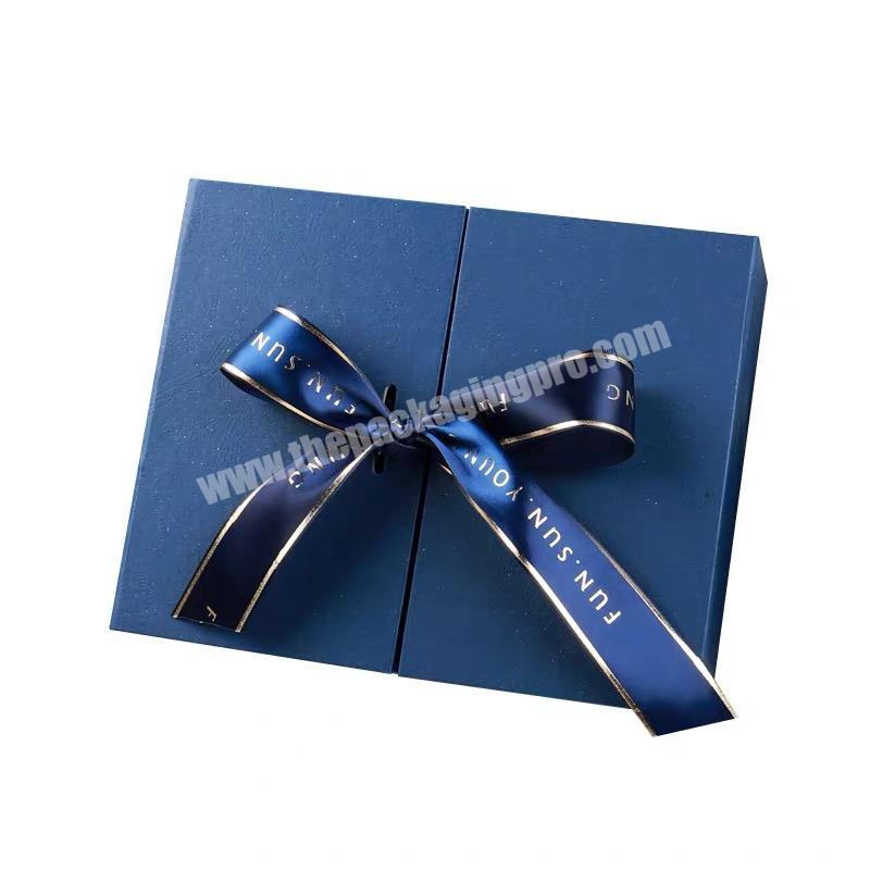Magnet closure 2 doors with ribbon fasten luxury gift packing boxes