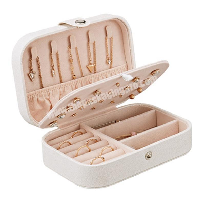 Manufacturer production earring portable small jewelry box earring storage box design white leather earring jewelry box