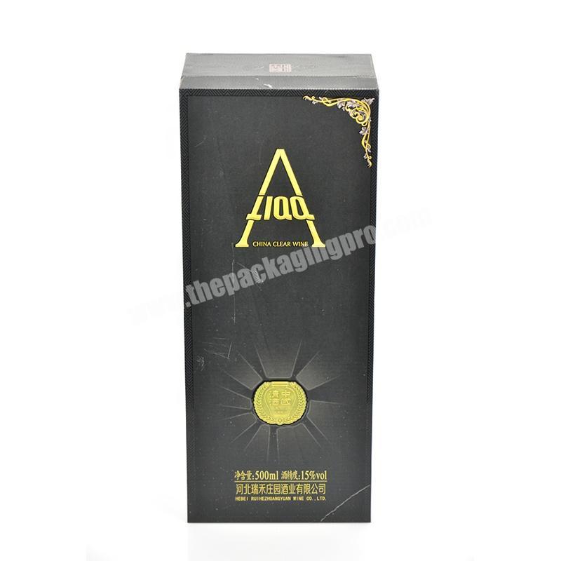 Manufacturer production liquor box packaging design custom black waterproof paper wine box