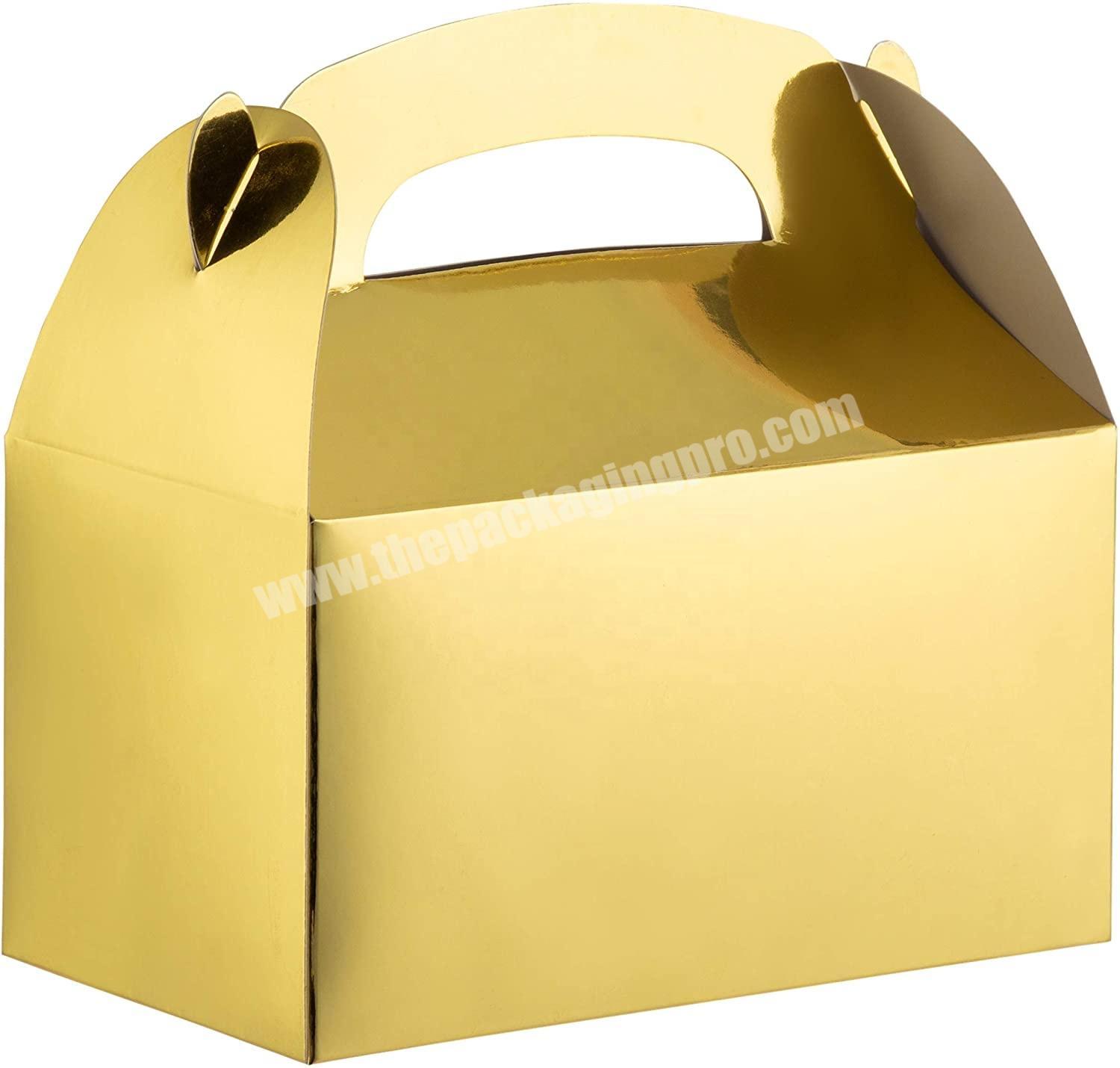 Metallic Gold Foil Gable Gift Boxes for Party Wedding, Birthday