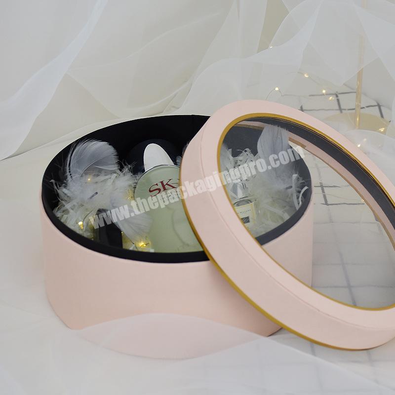 Mini Luxury Round Plastic PVC Clear Window Wig Packaging Box Cylinder Round Rose Flower Box With Ribbon