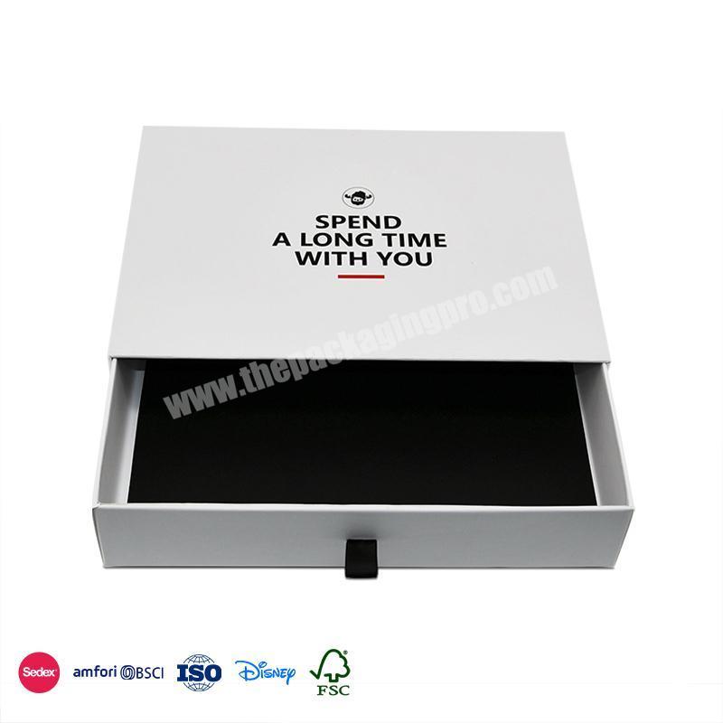 Most Powerful Simple and thin design in white with black logo luxury drawer box packaging electronic