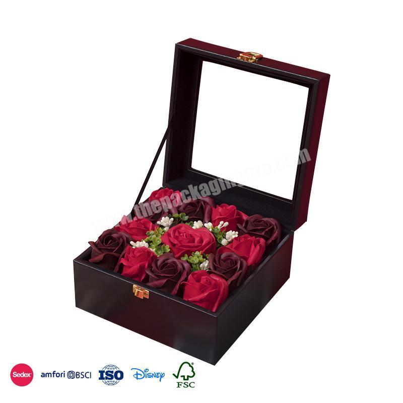 Most Selling Products Flap cover transparent design with metal buckle wooden box for centerpiece flowers