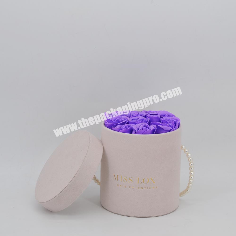 Mothers day gfit custom luxury rose packaging flower round box with handle ribbon velvet round mom flower box flower