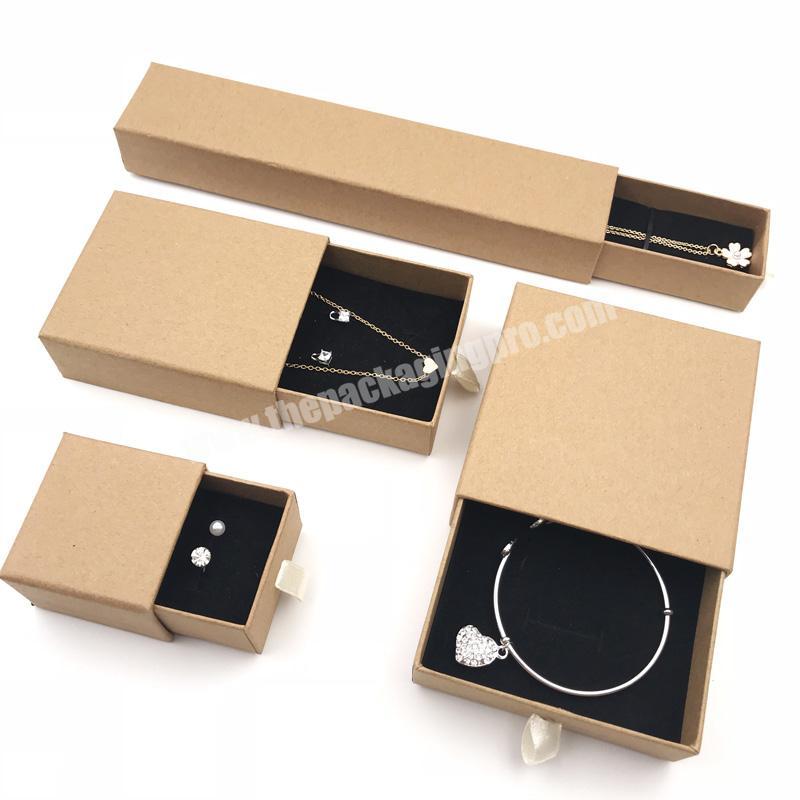 Necklace Earring Bracelet Ring eco friendly jewelry box foldable carton jewelry box cotton filled  brown jewelry box with draws