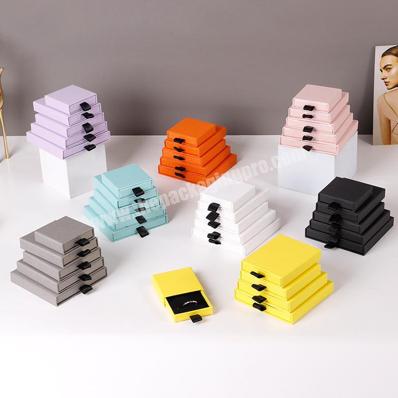 New Arrival 1.7cm Thin Less Shipping Cost Purple Yellow White Jewelry Drawer Sliding Box with Ribbon and Foam Inside