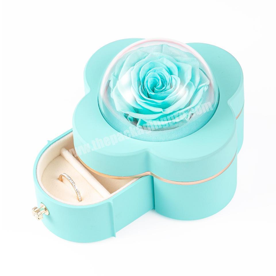 New Arrival Clover Shape Acrylic Preserved Rose Flower Jewelry Box Custom Valentine's Day Necklace Jewelry Flower Packaging Box