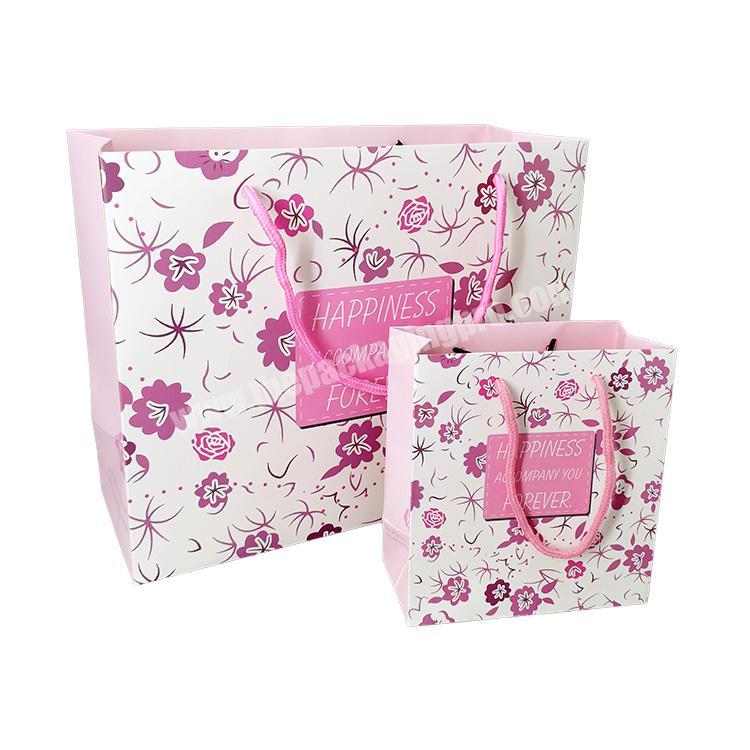 New Arrival Elegant Colourful Paper Handle Bag Floral Print Gift Packing Flower Boutique Paper Shopping Bags