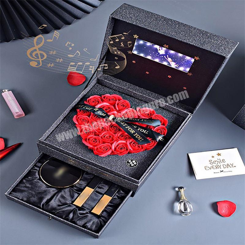 New Arrival Luxury Paper Cardboard Valentine's Day Lcd Screen Jewellery Flower Gift Packaging Box For Flower With Drawer