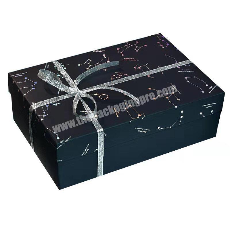 New Constellation Pattern High-end Hot Silver Customize Your Own LOGO Birthday Gift Cardboard Gift Box With Ribbon Bowknot