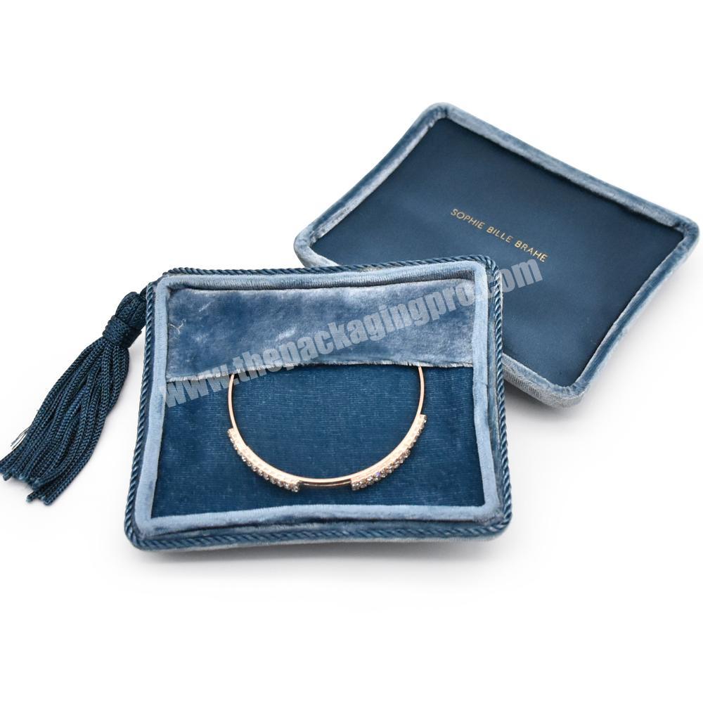 New Design Custom Logo Blue tassel Velvet Suede Jewelry Box Luxury Bangle Bracelet Necklace Box Jewellery Packaging Display Box