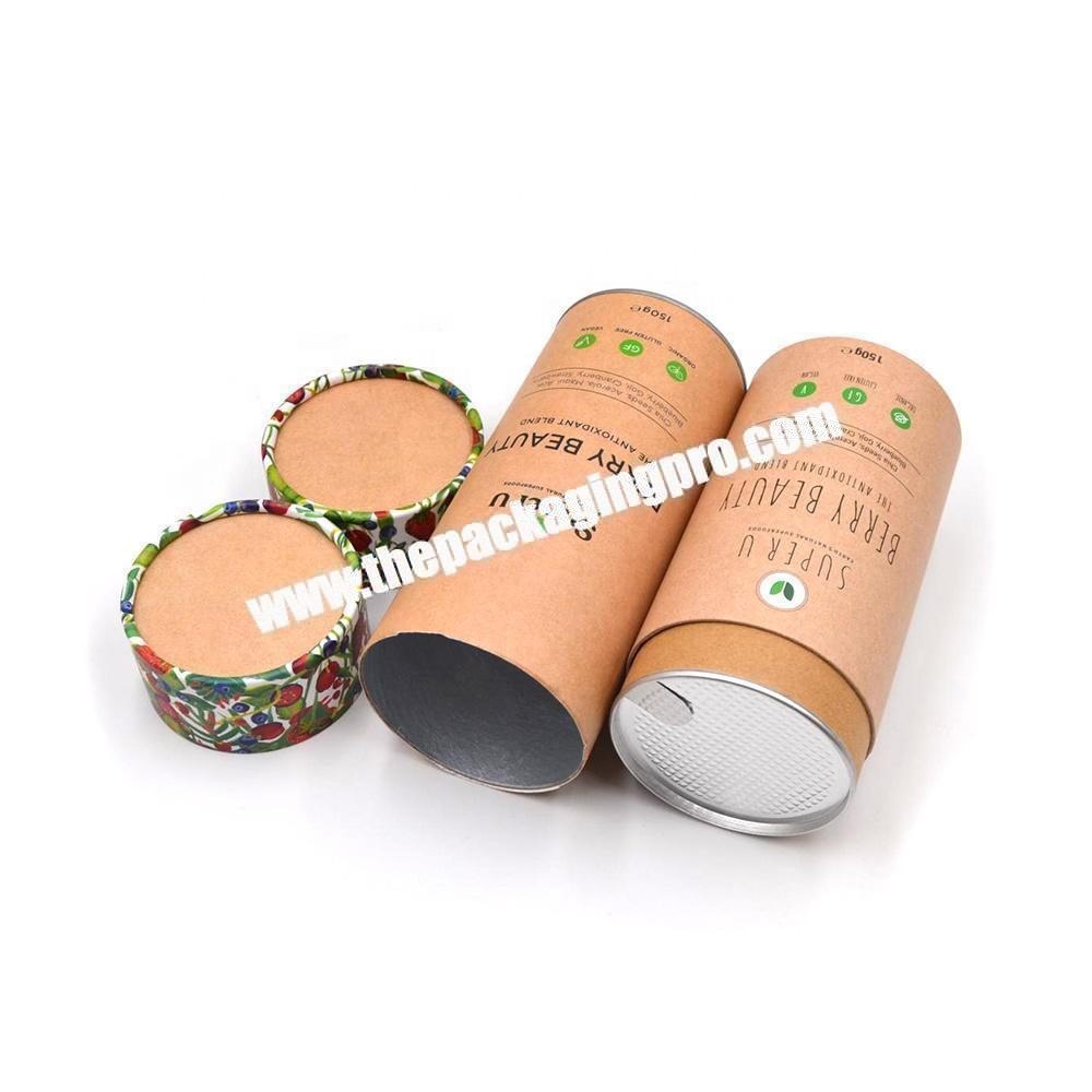 Eco Friendly Custom Recycled Cardboard Paper Tube For Superfood Powder Tea Chocolate Candy Packaging