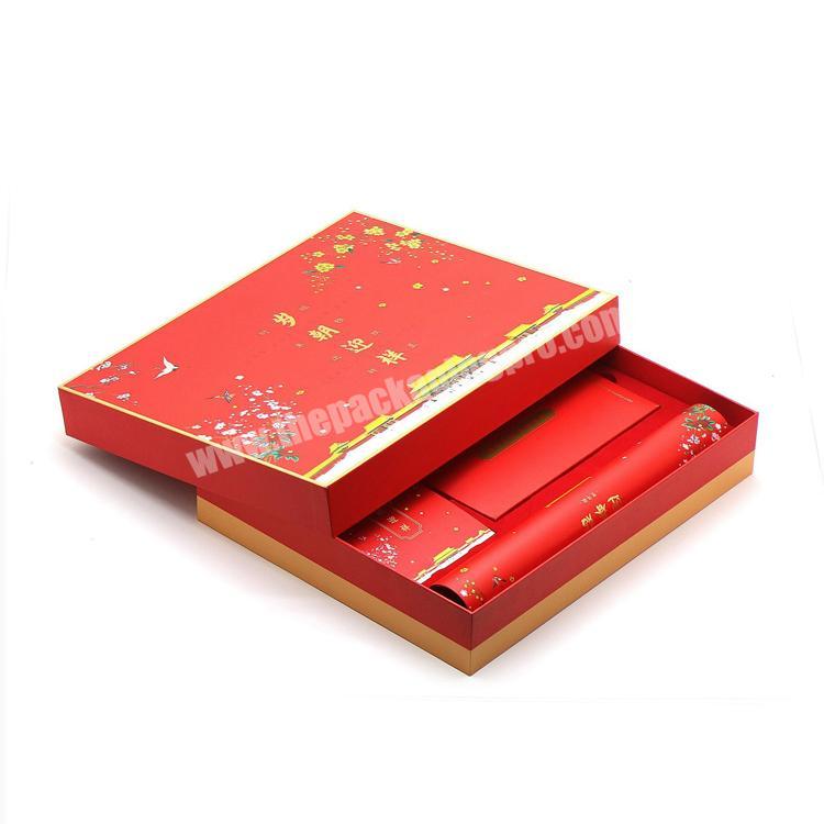 New Design Red Rigid Boxes Packaging Lid and Base Shoulder Type Craft Gift Package Hard Paper Gift Box