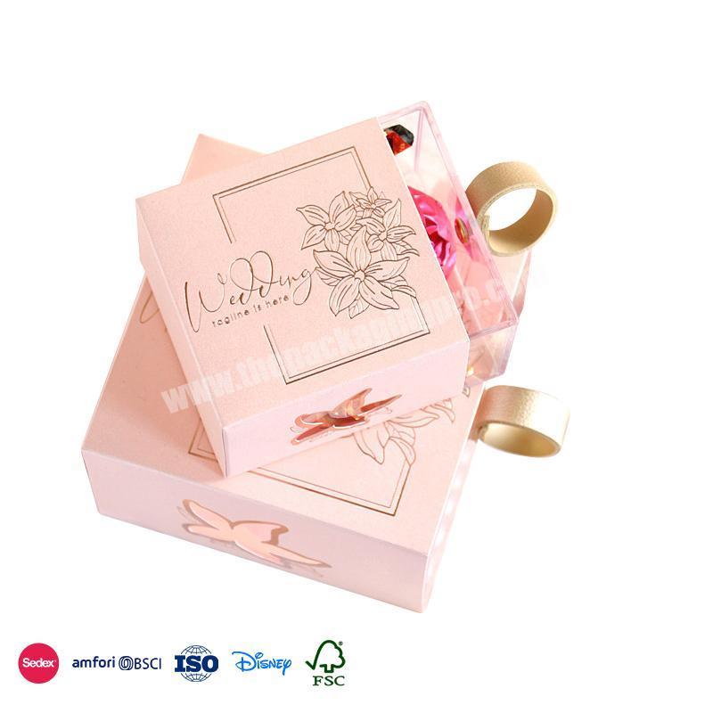 New Hot Selling Products Pink Blue With Blessing Slogan Drawer clear square PVC birthday gift box wedding