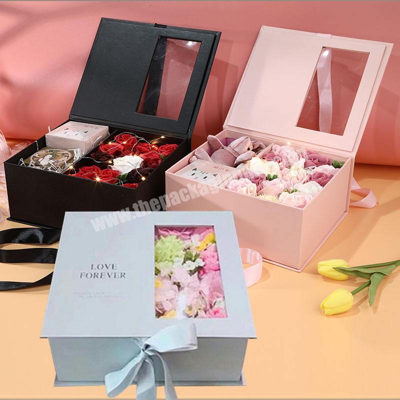 New Magnetic Closure Valentine's Day Paper Soap Flower Jewelry Packaging Box Creative Immortal Flower Lipstick Watch Gift Box