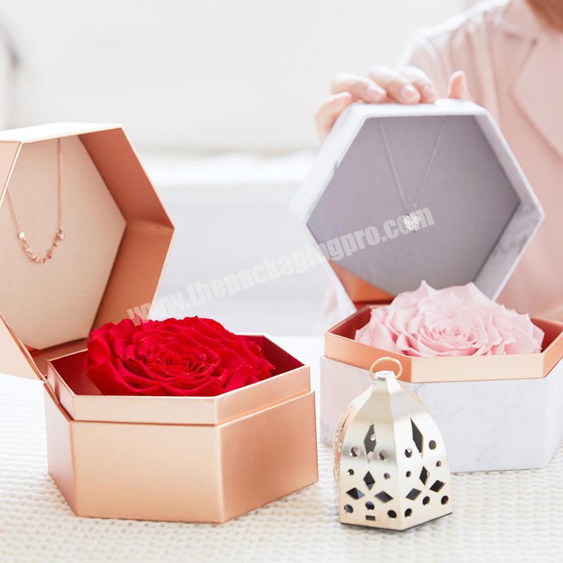 New Style Cardboard Hexagon Wedding Flower Packaging Boxes Paper Valentine's Day Rose Flower Delivery Packing Box Wholesale