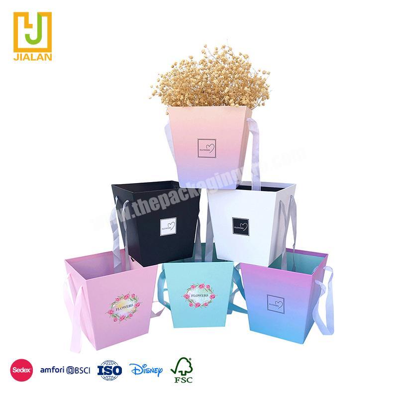 New Trend Product Custom Trapezoidal open design with long ribbon valentine day surprise box for flower