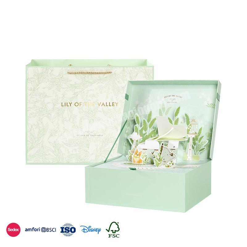 New Type Hot Sale Small Fresh Green Belt Tote Bag Ribbon Transparent party packs boxes for birthday kids