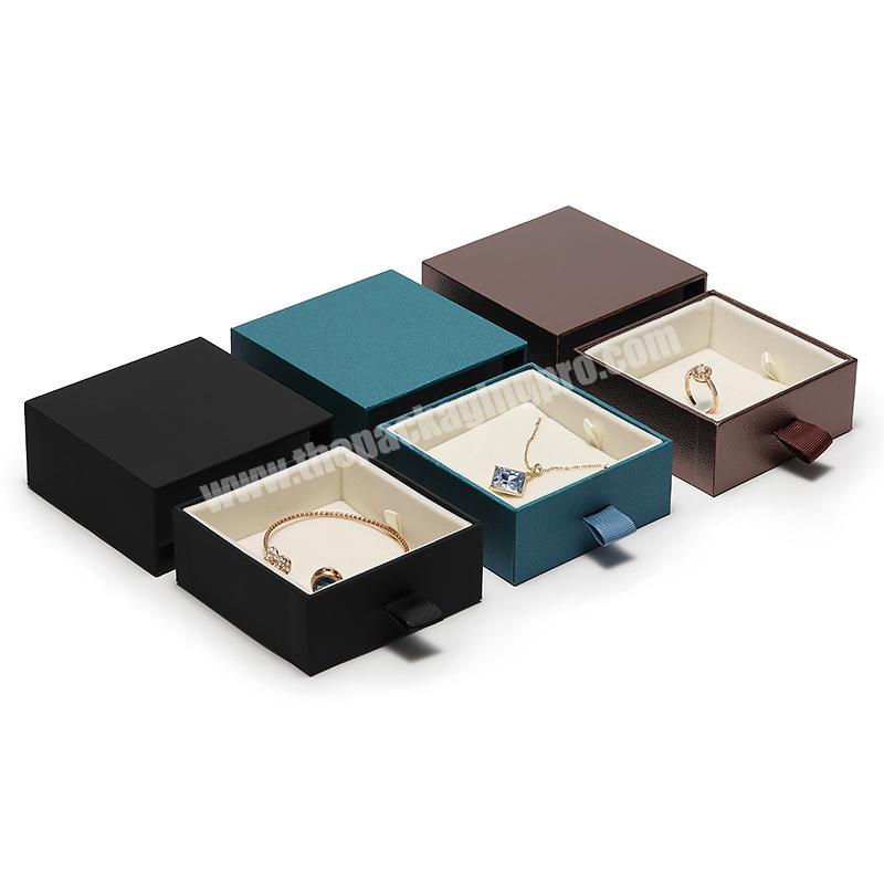 New customized rigid mens jewelry box black slider boxes black jewelry box with drawers