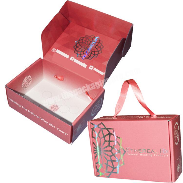 OEM LOGO Holographic Red Printed Cosmetic Makeup Corrugated Packaging Shipping Mailer Boxes Custom for Online Shop