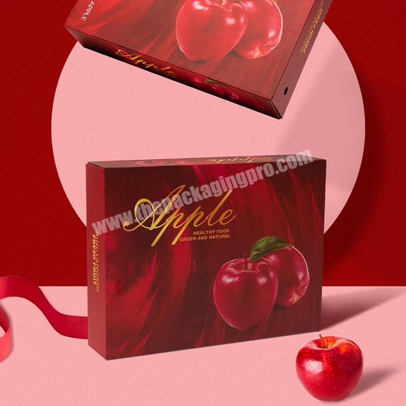 custom Online Shop Hot Selling Red ribbon decoration with food material compartment apple fruit packaging boxes 