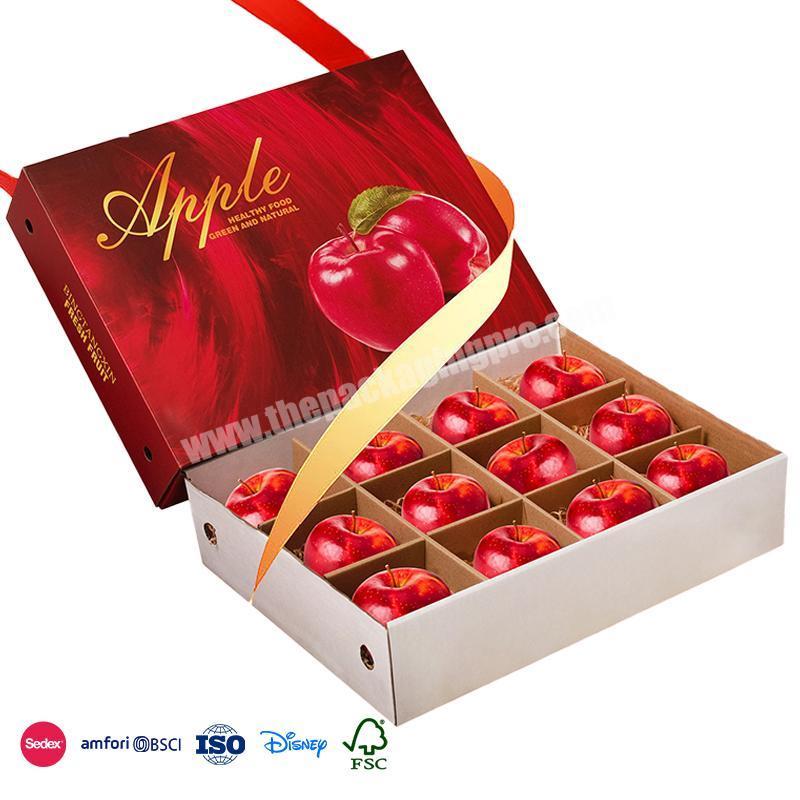 Online Shop Hot Selling Red ribbon decoration with food material compartment apple fruit packaging boxes