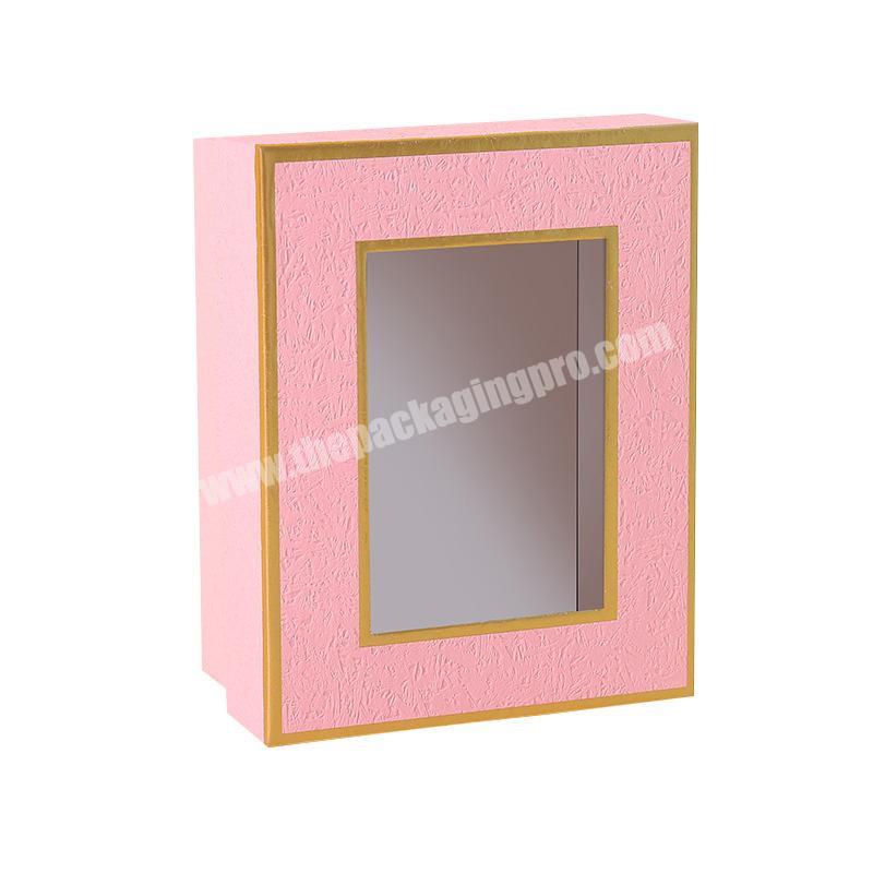 Paper Cardboard Boxes Gift Box Custom Printed Luxury Design Your Logo Packaging Pink with Transparent Window for Lover as Custom