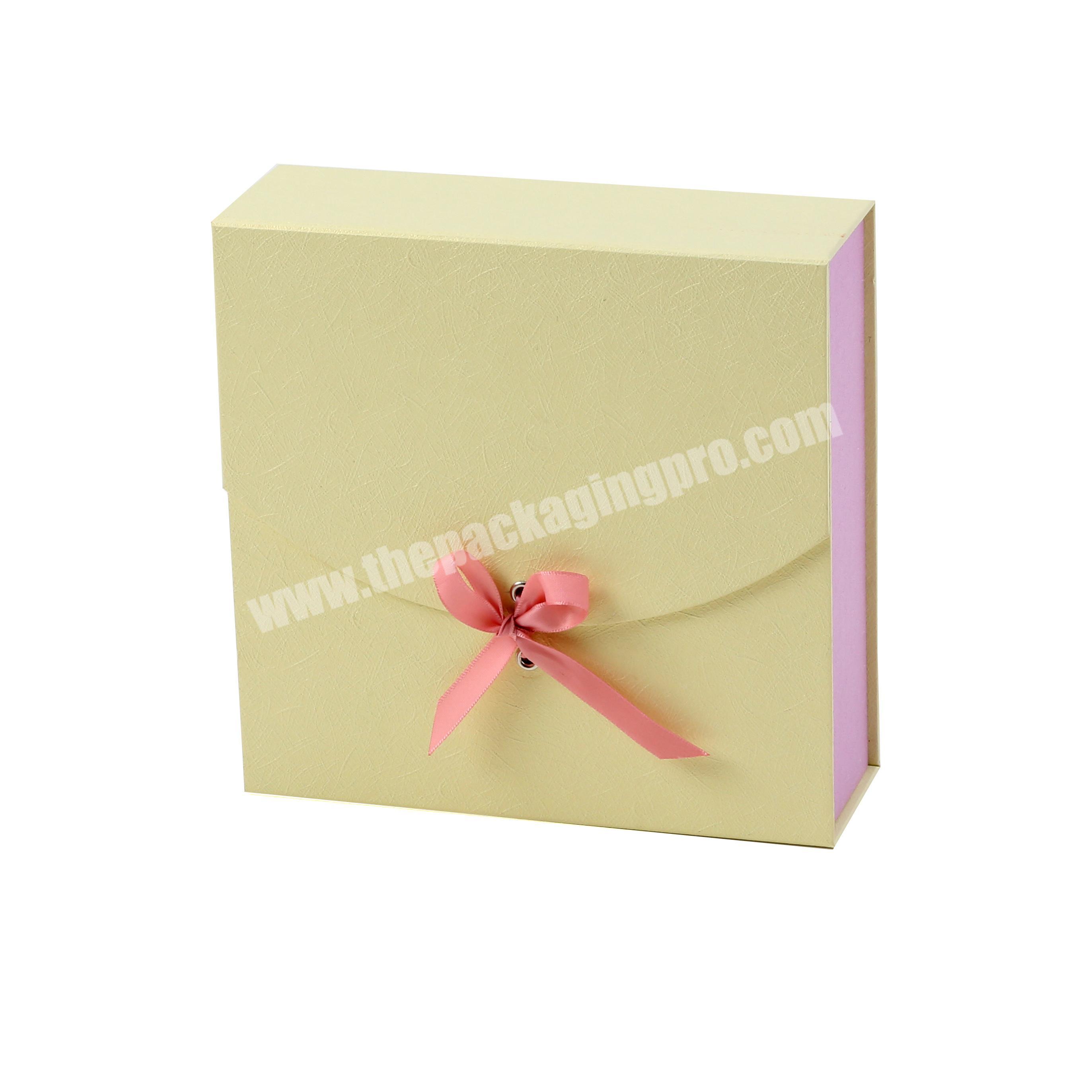 Paper made handwork double opening box with ribbon closure